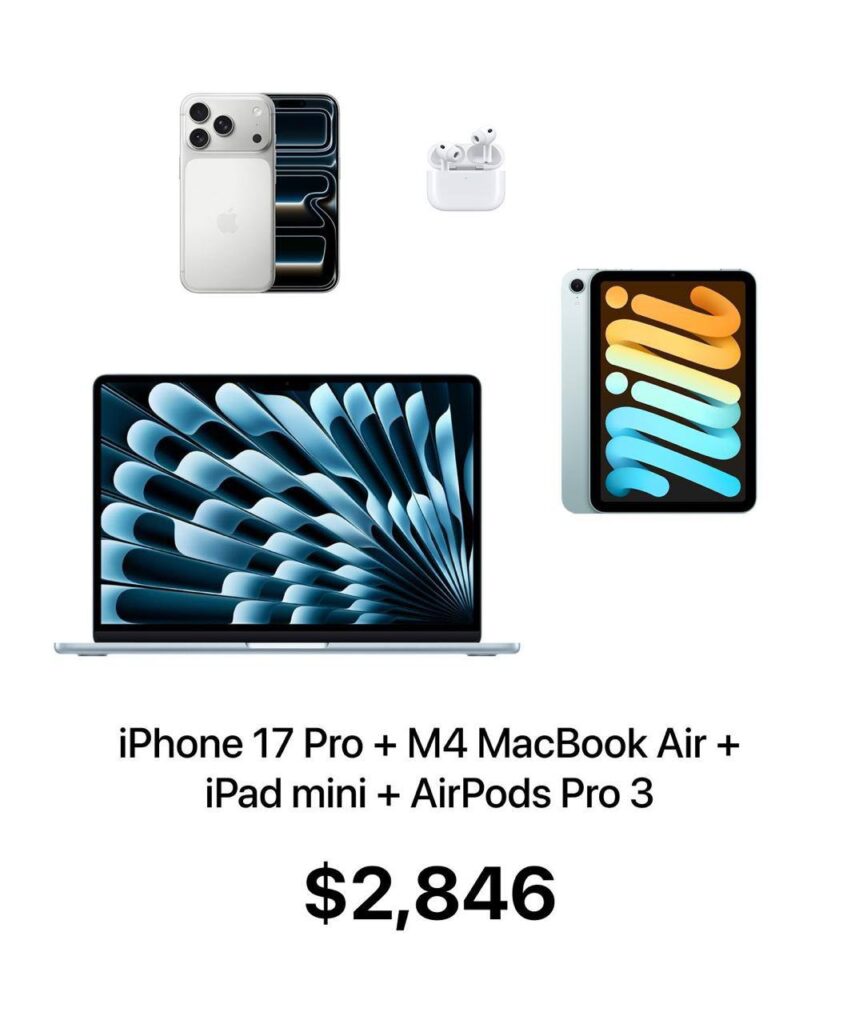 iPhone 17 Pro, MacBook Air M4, iPad mini и AirPods Pro 3 — всё это вместе стоит меньше, чем один топовый смартфон Samsung. Да, вы не ослышались. 🤑 Apple продолжает удивлять не только своими технологиями, но и ценовой политикой. Теперь можно собрать полноценный набор гаджетов и не разориться. При этом Samsung продолжает держать планку на уровне "мы просто дорогие". Кто выигрывает в этой гонке? Пока что Apple. Но Samsung ещё может удивить. Следим за развитием событий. 👀 P.S. Если вы всё ещё думаете, что Apple — это дорого, пересмотрите свои взгляды. 💡. Apple, Samsung, iPhone 17 Pro, MacBook Air M4, AirPods Pro 3