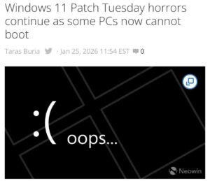 Windows 11 в аду: январский патч KB5074109 ломает ПК 💥 Microsoft снова отличилась. Январское обновление KB5074109 для Windows 11 превращает компьютеры в кирпичи. После установки система просто перестаёт загружаться. Никаких предупреждений, никаких объяснений — только синий экран смерти. Microsoft официально подтвердила проблему, но автоматического исправления пока нет. Пользователям предлагают вручную откатить систему или использовать загрузочный диск. Кто вообще тестирует эти обновления? 🤔 Что делать? 1. Не устанавливайте KB5074109. 2. Если уже установили, попробуйте откатить систему. 3. Держите под рукой загрузочный диск. Предупредите друзей, чтобы не попали в эту ловушку. Microsoft, конечно, исправит всё, но когда? 🕰️ P.S. Если ваш компьютер уже превратился в кирпич, напишите в комментариях. Посмеёмся вместе.. Windows 11, KB5074109, Microsoft, Сбой, Технологии