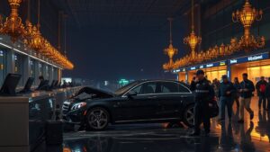 В аэропорту Детройта произошло чрезвычайное происшествие, в результате которого пострадали несколько человек. По предварительным данным, автомобиль Mercedes-Benz врезался в здание терминала, повредив стойку регистрации. Инцидент произошёл в районе утреннего часа пик, когда в аэропорту находилось большое количество пассажиров. Водитель автомобиля, по словам очевидцев, на высокой скорости въехал в здание, вызвав панику среди присутствующих. Шесть человек получили незначительные травмы и были доставлены в ближайшие медицинские учреждения для оказания помощи. Сам водитель не пострадал и был немедленно задержан правоохранительными органами. Причины происшествия устанавливаются. Представители аэропорта заявили, что инцидент не повлиял на работу воздушной гавани, и все рейсы выполняются по расписанию. Однако повреждённая зона терминала временно закрыта для проведения восстановительных работ. Полиция продолжает расследование, чтобы установить все обстоятельства произошедшего. Водитель автомобиля проходит допрос, и пока неясно, был ли инцидент случайным или умышленным.. Детройт, аэропорт, Mercedes-Benz, ДТП, ЧП