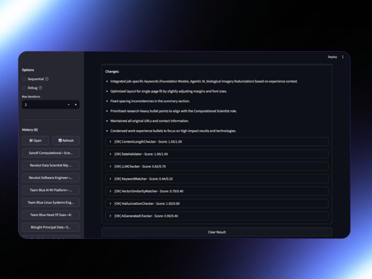 HR-Breaker — это новый инструмент, который поможет вам найти работу мечты и обойти автоматические фильтры HR. Всё, что нужно — ваше резюме и ссылка на вакансию. ИИ перелопатит каждое слово, выстраивая текст так, чтобы вы точно прошли через автоматический фильтр и добрались до собеседования с человеком. 🤖 При этом нейробро будет работать до тех пор, пока резюме не будет идеальным: если найдёт несоответствия — продолжит цикл. Это как личный ассистент, который не остановится, пока не достигнет цели. 🎯 Находим идеальную работу тут. Не упустите шанс!. HR-Breaker, ИИ, GitHub, поиск работы, резюме