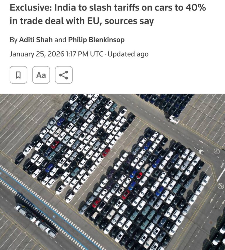 Индия объявила о снижении импортных пошлин на автомобили из Европейского Союза с 110% до 40% в рамках новой торговой сделки. Это решение направлено на открытие рынка для европейских автопроизводителей и укрепление экономических связей между сторонами. Согласно данным Reuters, в дальнейшем ставка может быть снижена до 10%. Однако пошлины на электромобили останутся на высоком уровне в течение первых пяти лет. Это решение принято для защиты местных производителей и стимулирования развития индийской автомобильной промышленности. Сделка также предусматривает увеличение экспорта индийских товаров, таких как текстиль и ювелирные изделия, на рынки ЕС. Это может стать важным шагом для укрепления торгового баланса и стимулирования экономического роста Индии. Эксперты отмечают, что данное соглашение может стать примером успешного сотрудничества между развивающимися и развитыми странами, а также способствовать дальнейшей либерализации международной торговли.. Индия, ЕС, торговля, автомобили, экспорт