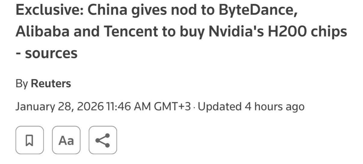 Китайские власти разрешили трём крупнейшим технологическим компаниям — ByteDance, Alibaba и Tencent — приобрести чипы для искусственного интеллекта производства американской компании Nvidia. Об этом сообщает агентство Reuters со ссылкой на информированные источники. Согласно данным источников, компании смогут закупить более 400 тысяч чипов модели H200, которые являются вторыми по мощности в мире среди продуктов Nvidia, предназначенных для задач искусственного интеллекта. При этом разрешения будут выданы с определёнными условиями, которые пока находятся на стадии согласования. Это решение может оказать значительное влияние на развитие технологий искусственного интеллекта в Китае, учитывая растущую конкуренцию в данной сфере. Однако детали сделки и условия поставок пока остаются неизвестными. Ранее сообщалось, что США ужесточили экспортные ограничения на поставки высокотехнологичных чипов в Китай, что могло повлиять на принятие данного решения китайскими властями.. Китай, ByteDance, Alibaba, Tencent, Nvidia, ИИ
