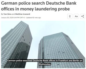 Немецкая полиция провела обыски в офисах Deutsche Bank во Франкфурте и Берлине в рамках расследования дела об отмывании денег. Об этом сообщает Reuters. Прокуратура Германии расследует действия пока неизвестных лиц, а также сотрудников банка. Дело касается транзакций, совершенных в период с 2013 по 2018 годы. По данным следствия, эти операции могли быть связаны с иностранными компаниями, через которые могли отмываться крупные суммы денег. Deutsche Bank подтвердил факт проведения обысков и заявил о полном сотрудничестве с правоохранительными органами. Банк подчеркнул, что намерен содействовать расследованию и предоставить все необходимые данные. Это не первый случай, когда Deutsche Bank оказывается в центре внимания правоохранительных органов. Ранее финансовый гигант уже сталкивался с обвинениями в отмывании денег и нарушениях финансового законодательства.. Deutsche Bank, отмывание денег, Германия, Франкфурт, Берлин