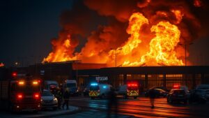 Кубинка, Московская область — Сегодня в подмосковной Кубинке произошел крупный пожар возле торгового центра «Авиатор». По предварительным данным, огонь охватил несколько торговых павильонов. На месте происшествия работают бригады МЧС, которые предпринимают все необходимые меры для локализации возгорания. Очевидцы сообщают, что люди пытаются вручную эвакуировать автомобили, чтобы предотвратить их повреждение. Обстоятельства пожара пока остаются неизвестными. Специалисты выясняют причины возгорания и оценивают масштабы ущерба. Информация о возможных пострадавших пока не поступала. Ситуация остается напряженной, и спасательные работы продолжаются. Жителей и гостей города призывают соблюдать осторожность и не приближаться к месту происшествия.. Кубинка, пожар, МЧС, ТЦ Авиатор, Московская область