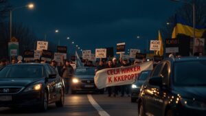 Кривой Рог, Украина — Десятки жителей Кривого Рога вышли на улицы, чтобы выразить протест против постоянных отключений электроэнергии. Участники акции перекрыли дорогу, что привело к конфликтам с водителями. По словам протестующих, электричество подается лишь на несколько часов в сутки, причем с частыми перебоями. Они утверждают, что местные власти не предпринимают достаточных мер для решения проблемы. Местные СМИ сообщают о драке между протестующими и водителями. Один из автомобилистов применил перцовый баллончик, в результате чего нескольким людям потребовалась медицинская помощь. Ситуация остается напряженной, а власти пока не прокомментировали происходящее.. Кривой Рог, Протесты, Отключения электричества, Конфликты, Украина