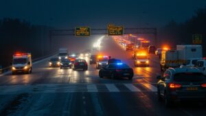 Краснодарский край — На трассе М4 в Краснодарском крае сегодня утром произошло массовое дорожно-транспортное происшествие. В аварии участвовали сразу 20 автомобилей, что привело к полной остановке движения в направлении Горячего Ключа. По предварительным данным, причиной инцидента стал гололёд, который образовался на дороге из-за резкого понижения температуры. Спасательные службы оперативно прибыли на место происшествия для оказания помощи пострадавшим и ликвидации последствий аварии. Стоит отметить, что это уже не первый случай массовых ДТП в регионе за последние сутки. Только сегодня утром на Кубани было зафиксировано более 200 аварий, связанных с неблагоприятными погодными условиями. Власти призывают водителей быть предельно осторожными и соблюдать скоростной режим. На данный момент движение на трассе М4 частично восстановлено, однако пробки продолжают формироваться. Ожидается, что полная ликвидация последствий ДТП займёт несколько часов.. ДТП, Краснодарский край, трасса М4, гололёд, Горячий Ключ