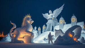 Красноярск снова доказал, что снег — это не просто осадки, а материал для искусства. На фестивале снежных фигур мастера из России, Китая и Кореи превратили обычный лед в невероятные шедевры. 🎨❄️ Фигуры поражают разнообразием: от мифических существ до современных абстракций. Каждая работа уникальна, и каждая заставляет остановиться и восхититься. Это не просто снеговики — это полноценные произведения искусства, созданные руками профессионалов. Фестиваль стал не только культурным событием, но и местом встречи мастеров из разных стран. Здесь лед и снег объединяют людей, а искусство становится языком, понятным всем. Если вы еще не были в Красноярске зимой, самое время исправить это упущение. 🏔️✨ Подробности: ссылка. Красноярск, снежные фигуры, фестиваль, искусство, лед