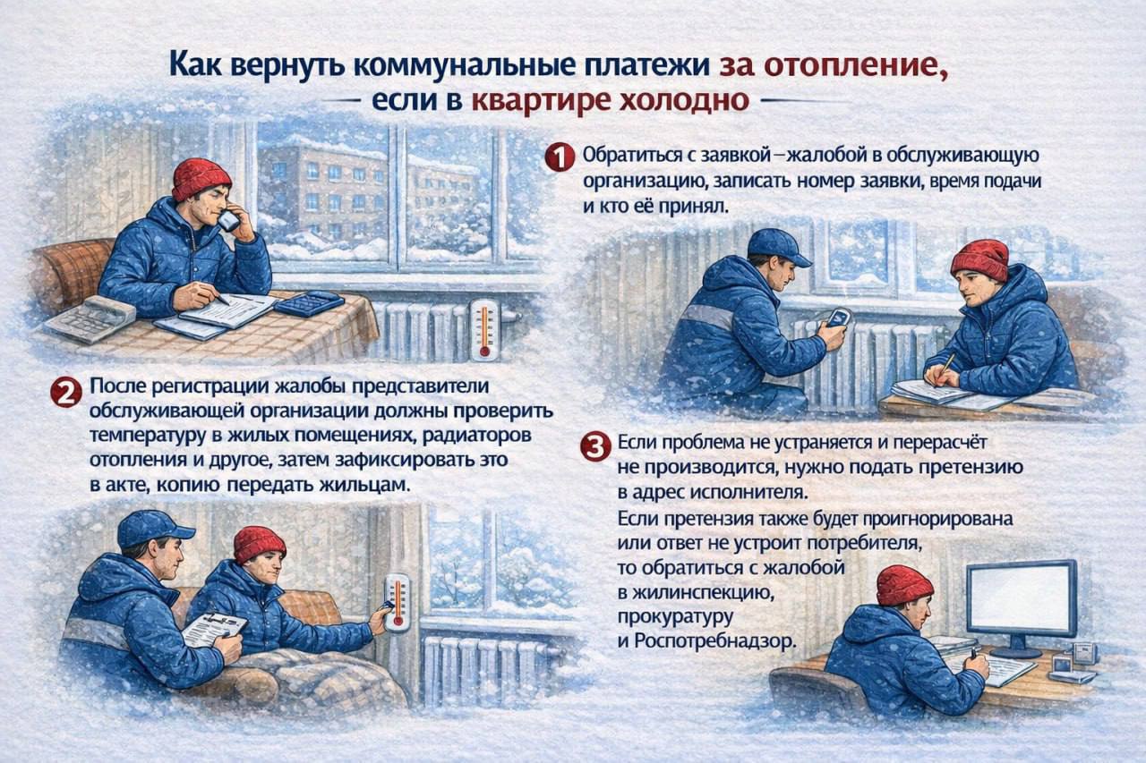 Холодно в квартире? Не молчи! Россияне имеют право на компенсацию за отопление, если температура в жилье не соответствует норме. 🏠❄️ Согласно правилам, в квартире должно быть не ниже +18 °C, а в угловых комнатах — не менее +20 °C. Если ваш градусник показывает меньше, пора действовать! Важно: Перебои с отоплением тоже учитываются. Они не должны превышать 24 часов в месяц суммарно или 16 часов подряд. Если коммунальщики нарушают эти нормы, вы можете требовать возврата денег. 💸 Как это сделать? Обратитесь в управляющую компанию или ЖКХ с заявлением и доказательствами (например, актом о замере температуры). Если реакции нет — пишите в прокуратуру или суд. Не давайте себя заморозить! 🥶 Совет: Не ждите, пока станет совсем холодно. Действуйте сразу, как заметили проблему. И помните: тепло — это ваше право, а не привилегия. 🔥. ЖКХ, Компенсация, Отопление, Россия, Закон