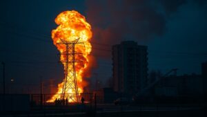 В Москве на улице Василия Петушкова произошел взрыв на подстанции. Инцидент привел к отключению электричества в двух жилых домах. На место происшествия незамедлительно выехали пожарные расчеты. По предварительным данным, взрыв произошел в результате технического сбоя. Подстанция была обесточена, а специалисты приступили к устранению последствий. На данный момент информация о пострадавших отсутствует. Энергоснабжение в домах временно прекращено. Жильцы сообщают о неудобствах, вызванных отсутствием света. Работы по восстановлению подачи электроэнергии ведутся в усиленном режиме. Официальные представители городских служб обещают оперативно устранить неполадки и вернуть электричество в дома. Подробности инцидента уточняются.. Москва, Василий Петушков, подстанция, взрыв, ЧП