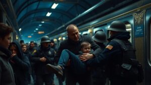 Харьков, 12 октября 2023 года. На станции метро в Харькове произошёл инцидент с задержанием мужчины, который заявил о своём участии в военных действиях. Сотрудники территориального центра комплектования (ТЦК) задержали его, несмотря на сопротивление прохожих. Свидетели сообщают, что мужчина кричал: "Полиция, помогите! Я участник военных действий!" Однако сотрудники ТЦК схватили его за руки и ноги, после чего унесли в микроавтобус. В момент задержания рядом находился ребёнок, который начал плакать. Прохожие попытались вмешаться, толкая сотрудников и пиная машину, но задержанного увезли. Обстоятельства инцидента уточняются. Представители ТЦК пока не прокомментировали ситуацию. Этот случай вызвал широкий резонанс среди местных жителей, многие из которых выразили недовольство действиями сотрудников. Подробности продолжают поступать.. Харьков, ТЦК, военные действия, задержание, метро