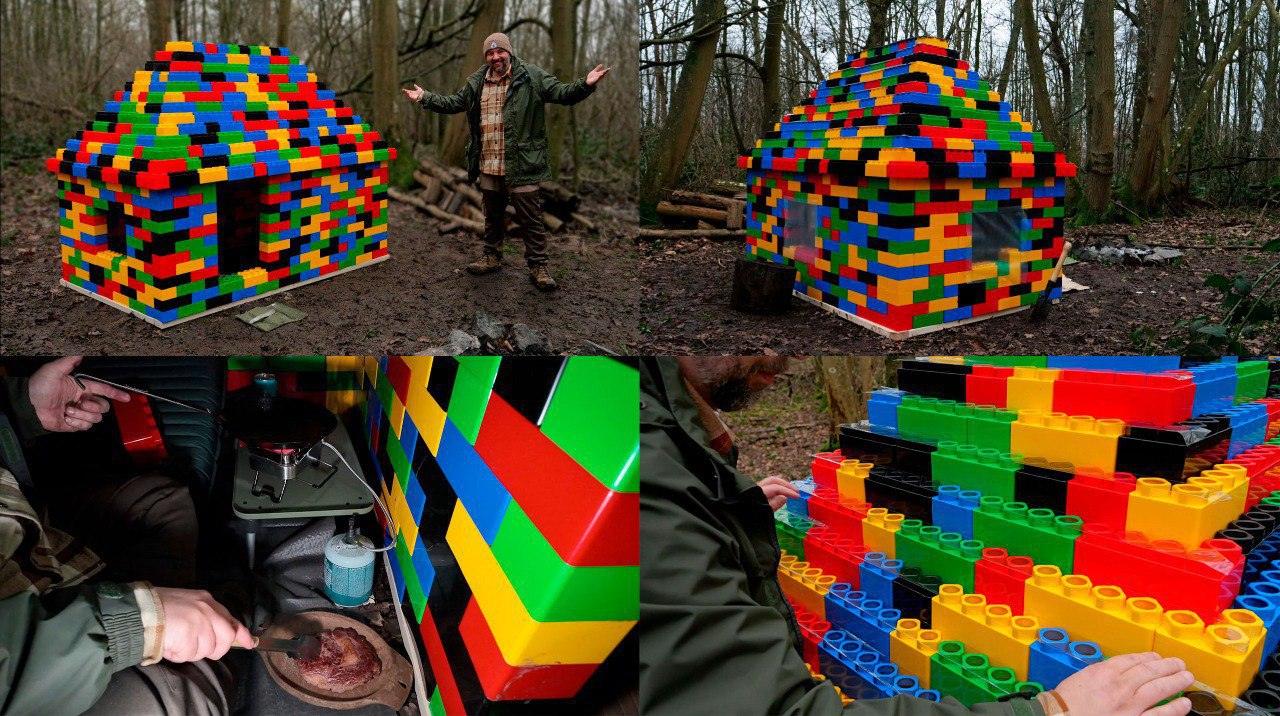 Британец построил шалаш из кубиков и прожил в нём сутки 🏕️. Британец, шалаш, кубики, лес, выживание