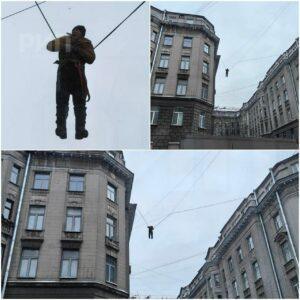 Дворник сорвался с крыши и повис на проводах в Москве. Москва, Происшествия, Улица Правды, Дворник, Спасатели