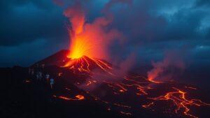 Извержение вулкана Питон-де-ла-Фурнез на острове Реюньон. Питон-де-ла-Фурнез, Реюньон, извержение вулкана, туристы, Франция