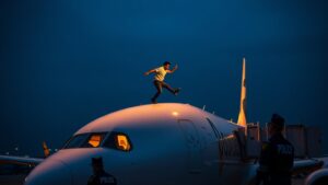 В аэропорту Валенсии произошёл инцидент, который привлёк внимание общественности. Мужчина забрался на крышу самолёта Airbus A320, что привело к задержке рейса на два часа. Нарушитель прыгал, танцевал и бегал по крыше самолёта, дразня персонал аэропорта. Несмотря на его действия, никто не предпринял попыток задержать его сразу. В конечном итоге полицейские смогли уговорить мужчину спуститься. При обыске у нарушителя не было обнаружено запрещённых предметов. Мотивы его действий и способ, которым он смог забраться на самолёт, остаются неизвестными. Инцидент вызвал вопросы о мерах безопасности в аэропорту. Это происшествие подчеркивает необходимость усиления контроля в зонах повышенной опасности.. Валенсия, аэропорт, происшествие, Airbus A320, безопасность