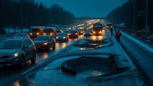 Массовое пробитие колёс на Ярославском шоссе. Ярославское шоссе, Тарасовка, ДТП, происшествия, Подмосковье