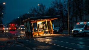 Обрушение автобусной остановки на улице Череповецкой. Череповецкая улица, автобусная остановка, происшествие, ЧП, городские новости