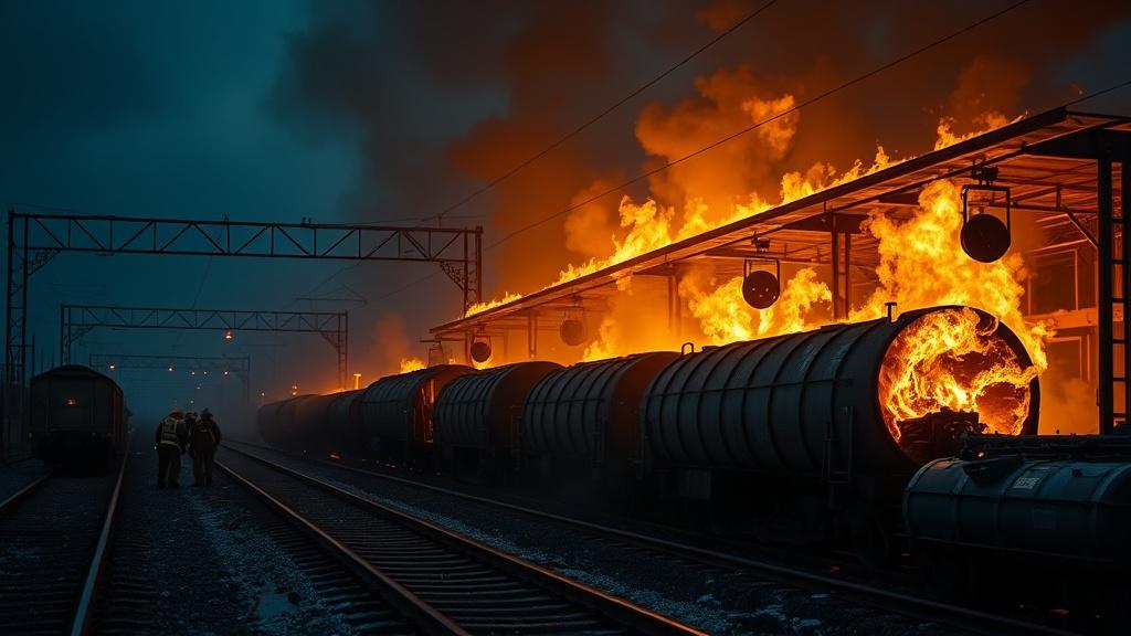 Пожар на железнодорожной станции в Тамбовской области потушен спустя сутки. Пожар, Тамбовская область, Железнодорожная станция, ЧП, Уголовное дело