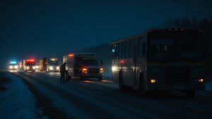 Пятеро детей погибли в результате ДТП с участием автобуса и грузовой машины на трассе в Красноярском крае. По предварительным данным, шестеро человек получили травмы различной степени тяжести, трое из них находятся в критическом состоянии. Авария произошла на оживлённом участке дороги, где столкнулись автобус, перевозивший пассажиров, и грузовик. Причины происшествия пока устанавливаются. На месте работают сотрудники ГИБДД и спасатели. Власти региона уже выразили соболезнования семьям погибших и пообещали оказать всю необходимую помощь пострадавшим. Расследование инцидента продолжается, специалисты изучают обстоятельства произошедшего, включая техническое состояние транспортных средств и действия водителей. Этот случай стал одним из самых трагичных ДТП в регионе за последнее время. Вопросы безопасности на дорогах Красноярского края вновь оказались в центре внимания.. ДТП, Красноярский край, дети, автобус, грузовик