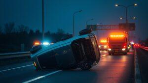 Смертельное ДТП на МКАД: два человека погибли при опрокидывании автомобиля. МКАД, ДТП, Москва, Mercedes, экстренные службы