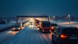 Снегопад парализовал движение на границе России и Грузии. Верхний Ларс, Нижний Зарамаг, снегопад, граница Россия-Грузия, пробки