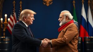 Экс-президент США Дональд Трамп заявил, что в ходе телефонного разговора с премьер-министром Индии Нарендрой Моди стороны достигли договоренности о прекращении закупок российской нефти. По словам Трампа, Моди пообещал увеличить импорт топлива из США и, возможно, из Венесуэлы. Кроме того, Трамп отметил, что стороны договорились о снижении пошлин на индийские товары с 25% до 18%. Это решение, по его мнению, должно укрепить экономические связи между двумя странами. На данный момент официального подтверждения этой информации от правительства Индии не поступало. Ранее Нью-Дели неоднократно заявлял о своем стремлении диверсифицировать источники энергоресурсов, однако конкретных шагов в этом направлении не предпринималось. Эксперты отмечают, что подобные заявления Трампа могут быть частью его предвыборной кампании, направленной на укрепление имиджа сильного лидера, способного решать глобальные вопросы.. Трамп, Индия, Россия, Нефть, Экономика