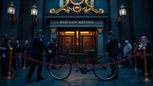 Вход в офис РКН в Москве заблокирован велосипедным замком. Роскомнадзор, Москва, Происшествия, Правоохранительные органы, Велосипедный замок