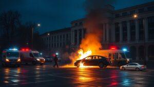 Взрыв автомобиля в Можайском районе Москвы. Москва, Можайский район, взрыв, ЧП, экстренные службы