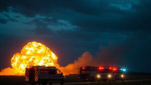На газопроводе в штате Луизиана, США, произошел мощный взрыв. По данным телеканала KPLC, инцидент привел к травмированию одного человека. Местные власти подтвердили, что столб огня был виден в радиусе более 30 км. Причины взрыва пока не установлены. На место происшествия оперативно прибыли экстренные службы, включая пожарных и медиков. Власти пока не комментируют возможные последствия для окружающей среды и инфраструктуры региона. Ситуация находится под контролем. Расследование инцидента уже началось, однако точные причины взрыва пока остаются неизвестными. Местные жители сообщают о сильном шуме и вибрациях, вызванных происшествием.. Луизиана, газопровод, взрыв, США, происшествия