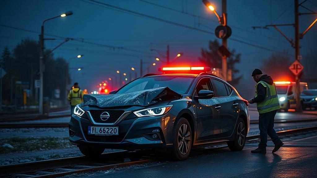Взрыв в автомобиле на железнодорожном переезде во Фрязино. Фрязино, взрыв, железнодорожный переезд, ЧП, Ниссан