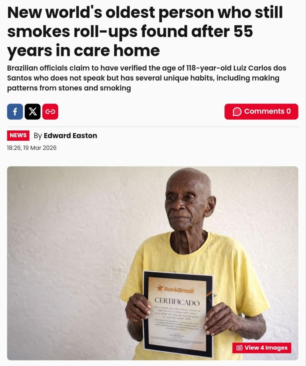 118 лет, кофе и сигареты: секрет долголетия Луиса Карлоса