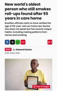 118-летний курильщик раскрыл секрет долголетия