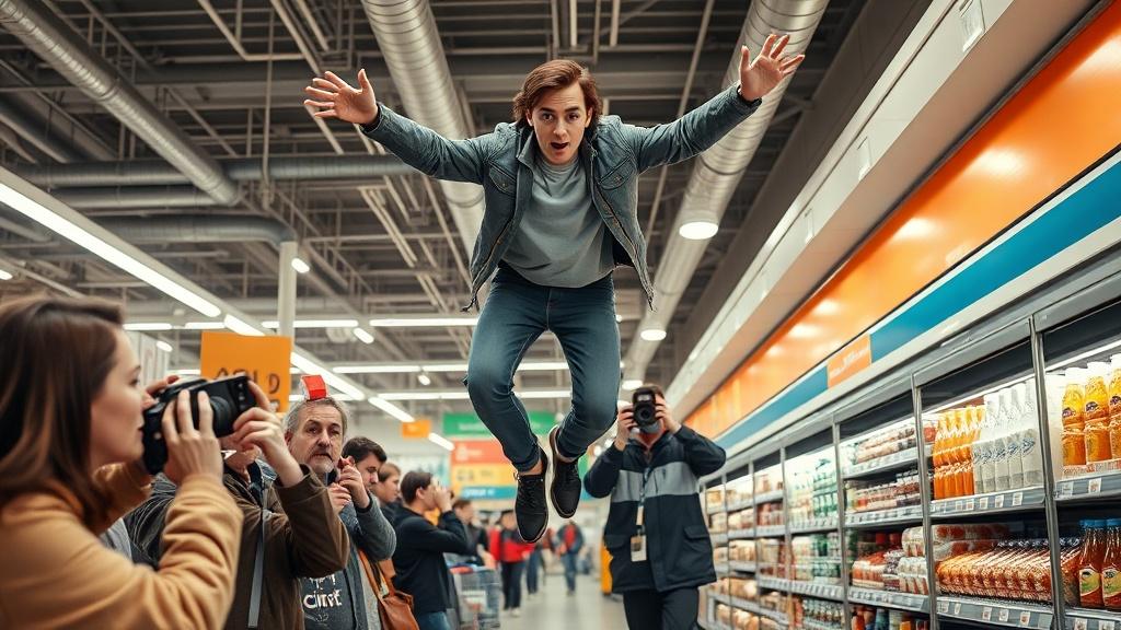 Человек-паук в калининградском супермаркете устроил цирк