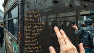 Челябинцы превратили грязный автобус в доску объявлений