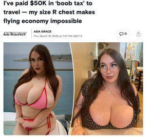 Девушка с огромной грудью платит налог за комфорт