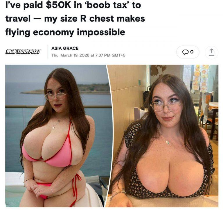 Девушка с огромной грудью платит налог за комфорт