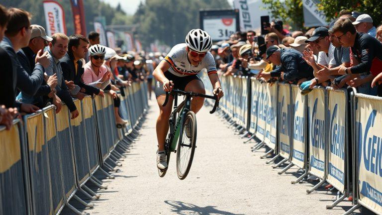 Экстремальный финиш на велогонке: гонщица перелетела через ограждение