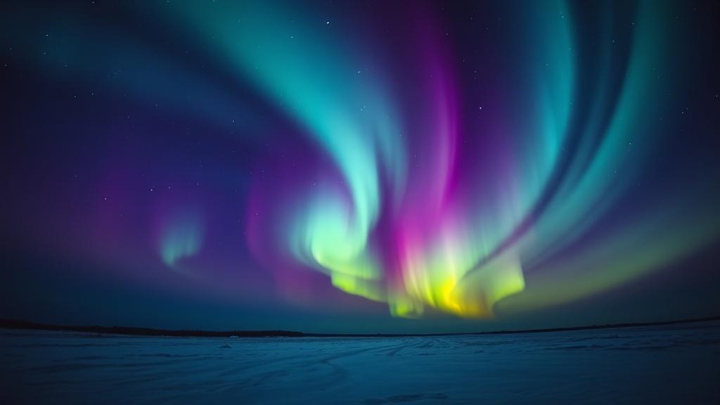 Фиолетово-зелёное полярное сияние над Россией