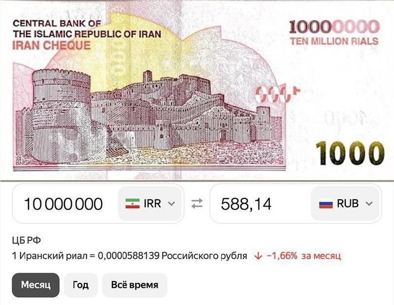 Иран ввел банкноту в 10 миллионов риалов: инфляция растет