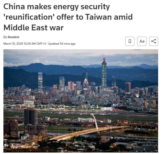 Китай предложил Тайваню энергетическую стабильность за воссоединение