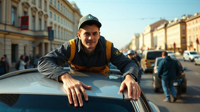 Курьер из Петербурга прокатился на крыше автомобиля