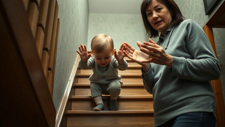 Мамаша заставляет малыша карабкаться по лестнице – видео шокирует