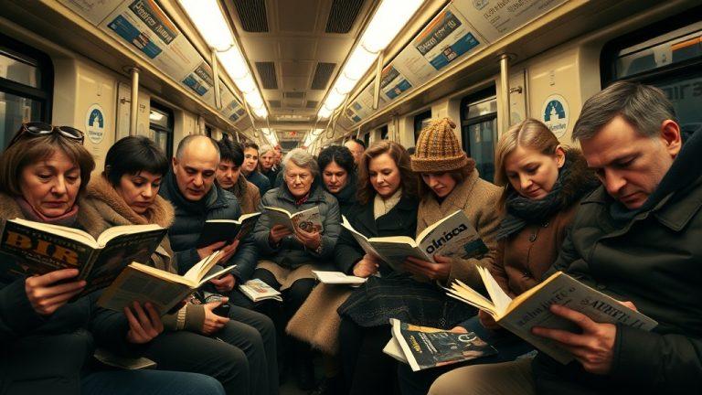 Москвичи массово читают книги в метро без интернета