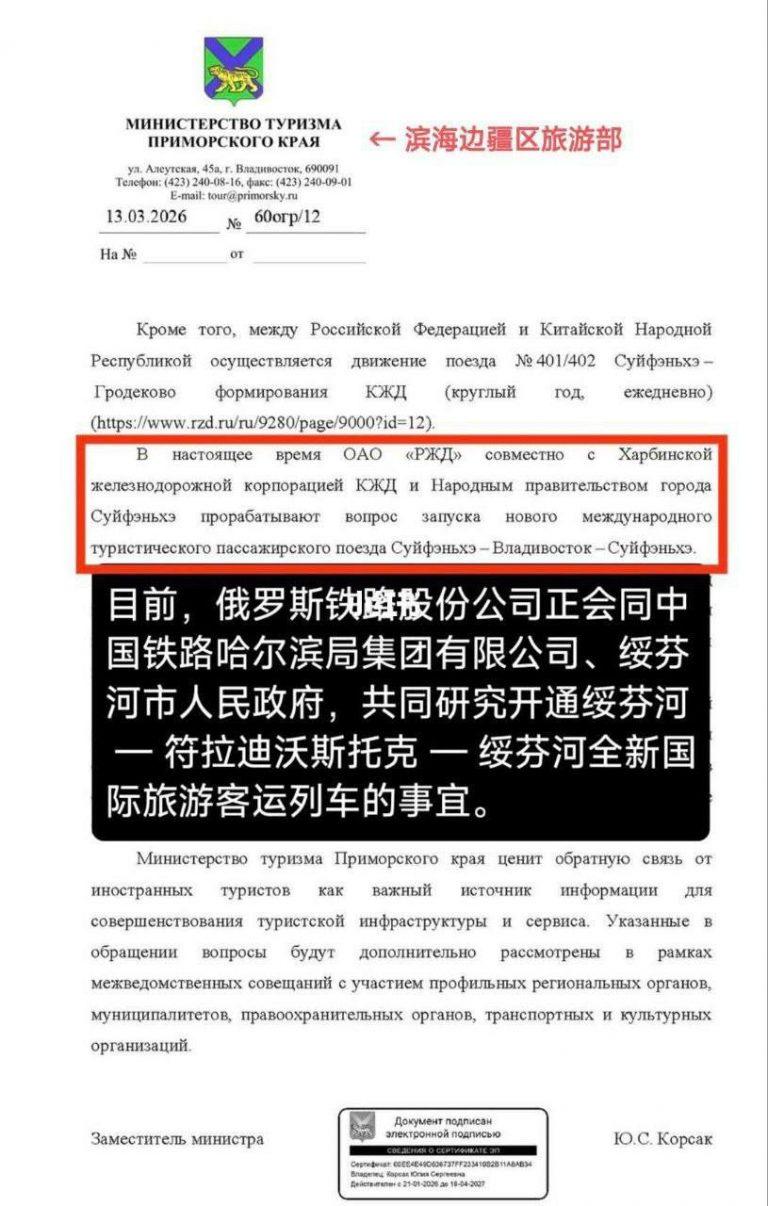 Новый поезд Владивосток — Суйфэньхэ: экономика и туризм