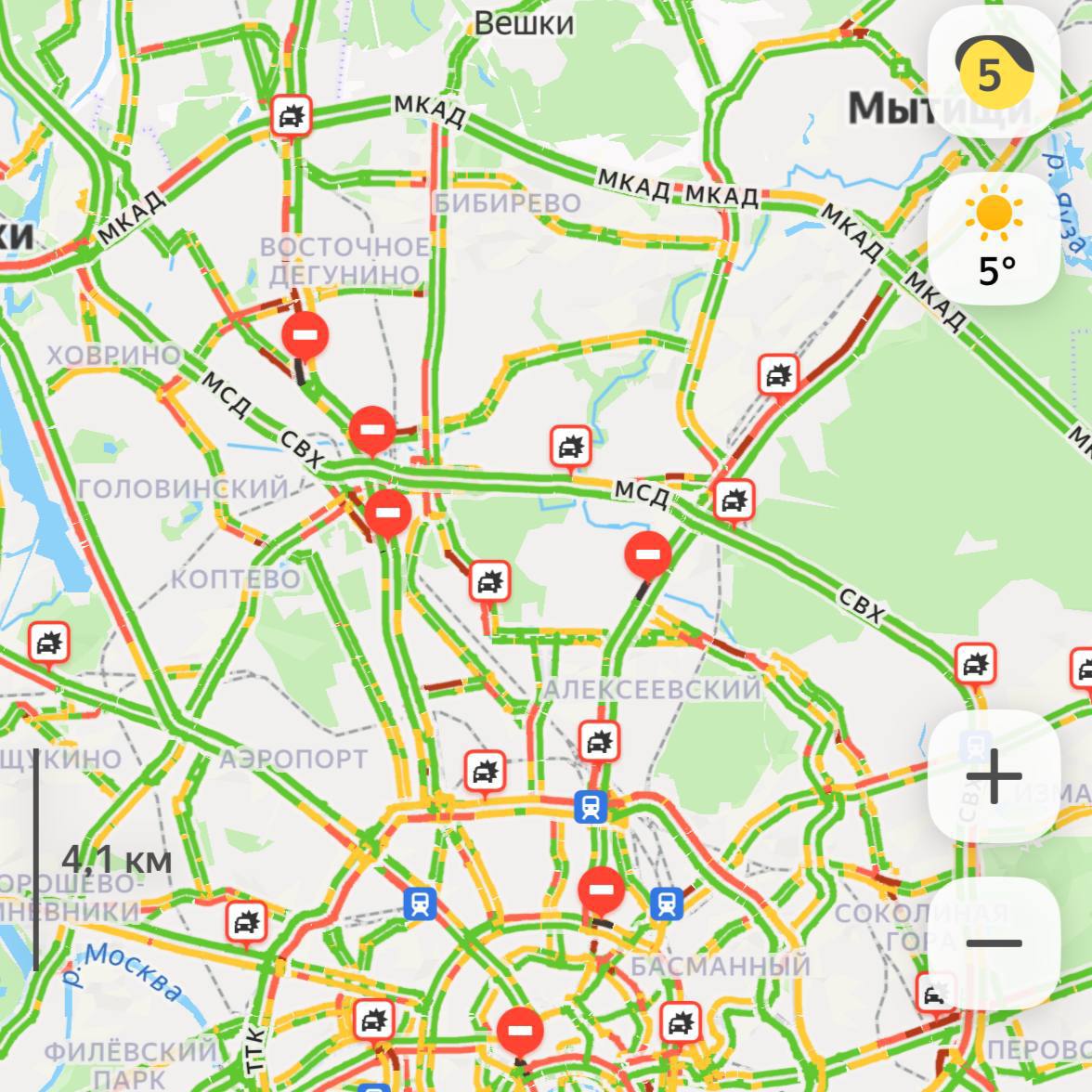 Пробки в Москве: где перекрыты основные дороги