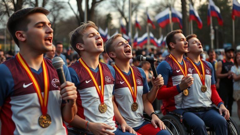 Российские паралимпийцы устроили мини-концерт с гимном