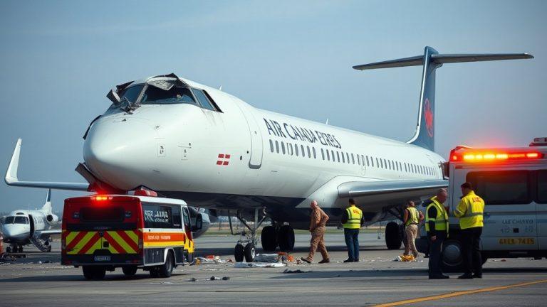 Столкновение самолёта с пожарной машиной в Нью-Йорке