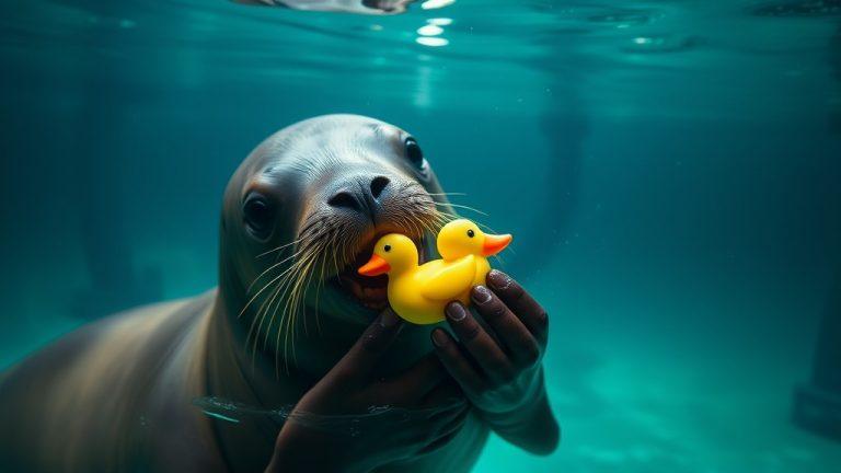 Тюлень Регги влюбился в резиновую уточку – невероятно!