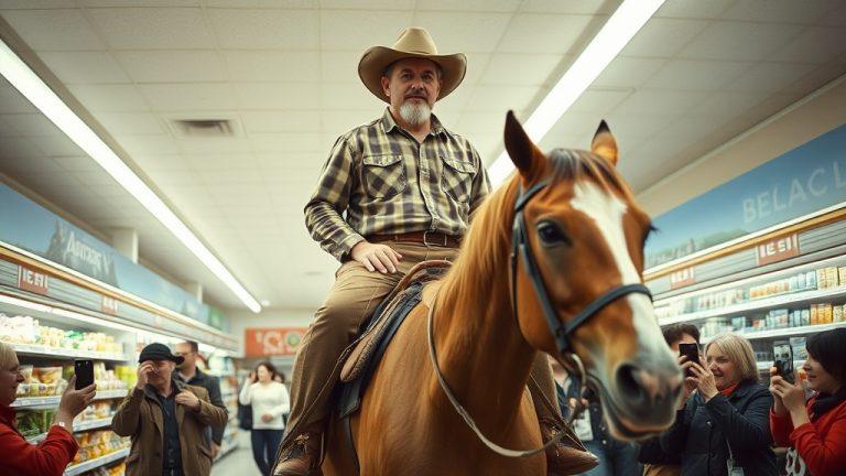 В Сочи ковбой на коне ворвался в магазин – шокирующее видео