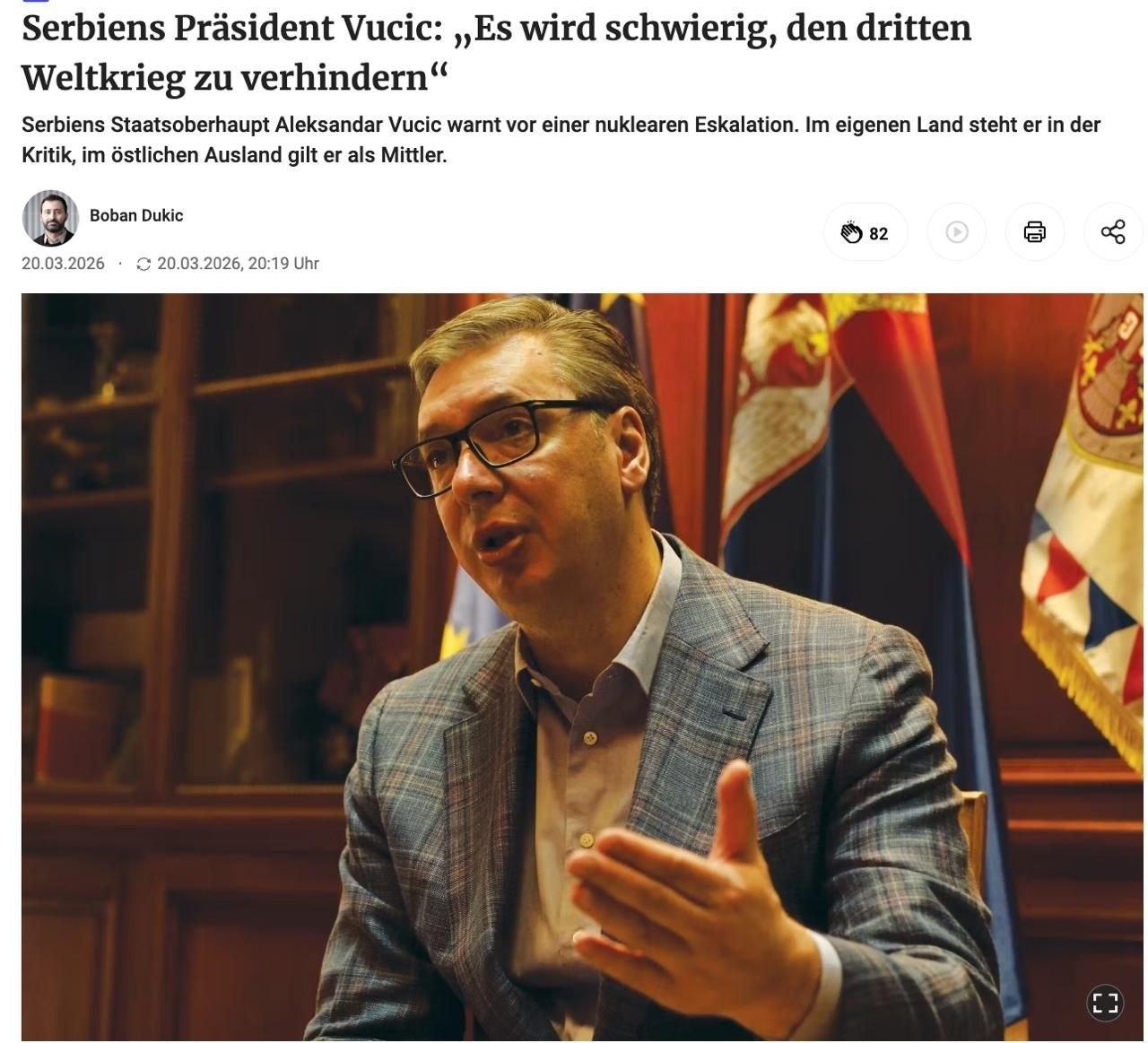 Вучич предупредил о риске глобального конфликта