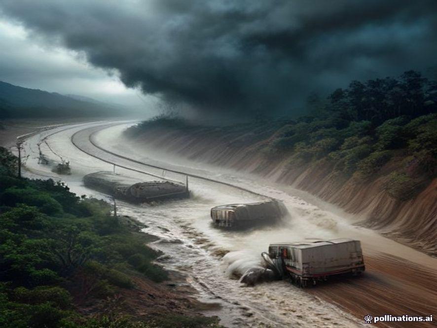 Водитель в Чили спасся на дереве от селя 🌊🚚 — наводнение в чили видео